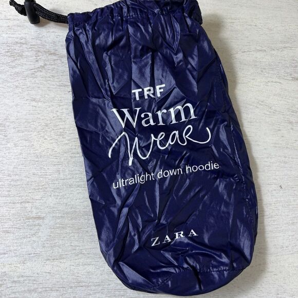 Zara TRF Warm Wear Ultralight Down Full Zip Deep Blue Hoodie Womens Size Medium - Picture 9 of 12